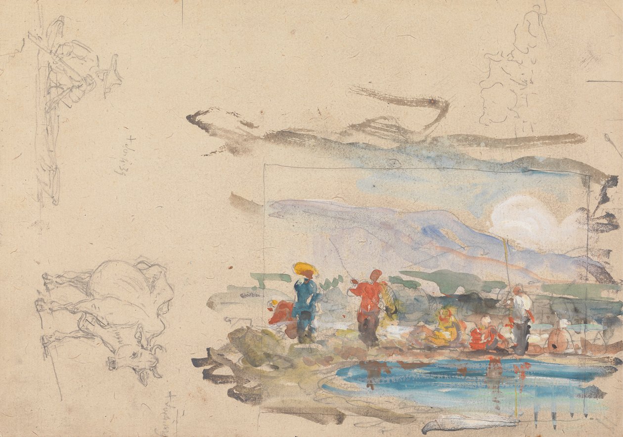 Un étang avec des personnages - George Chinnery