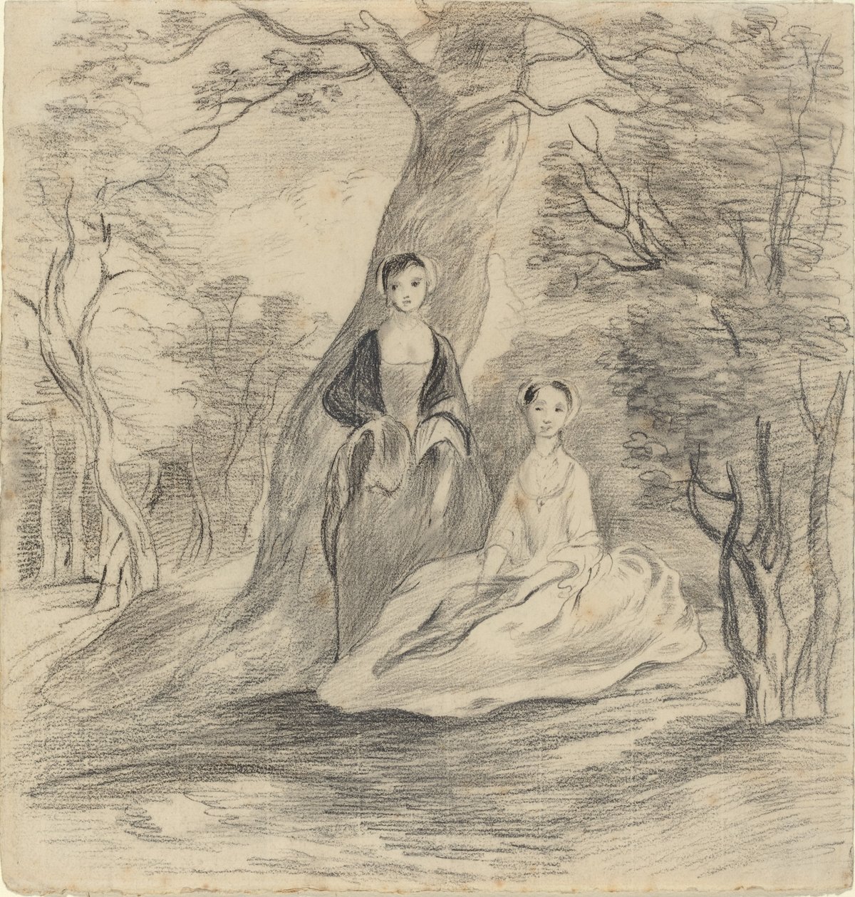 Deux filles dans un paysage - George Frost