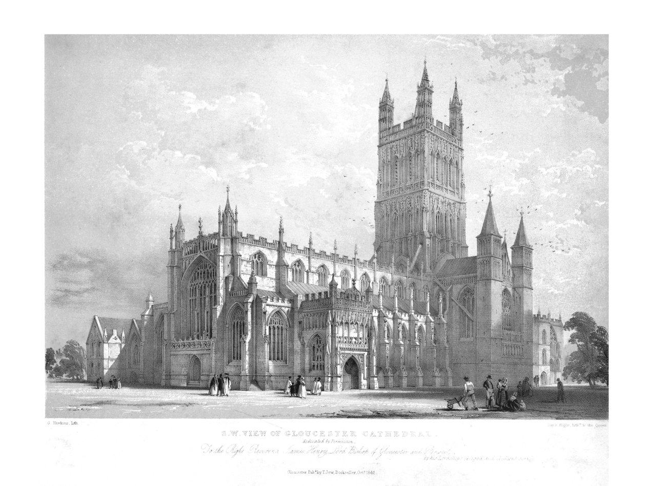 Vue S.O. de la cathédrale de Gloucester, vers 1842 - George Hawkins