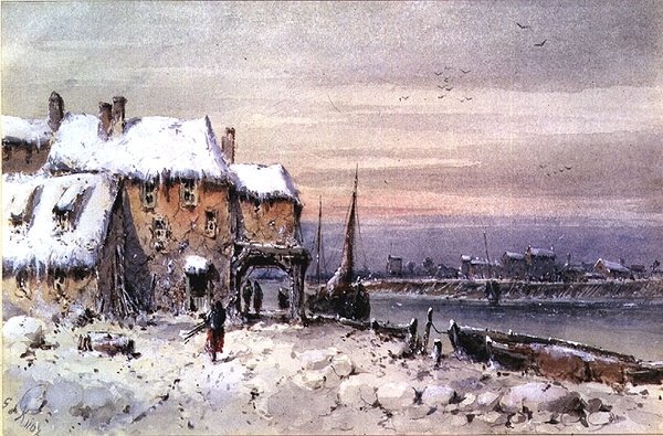 Maison au bord de la rivière en hiver - George Knox