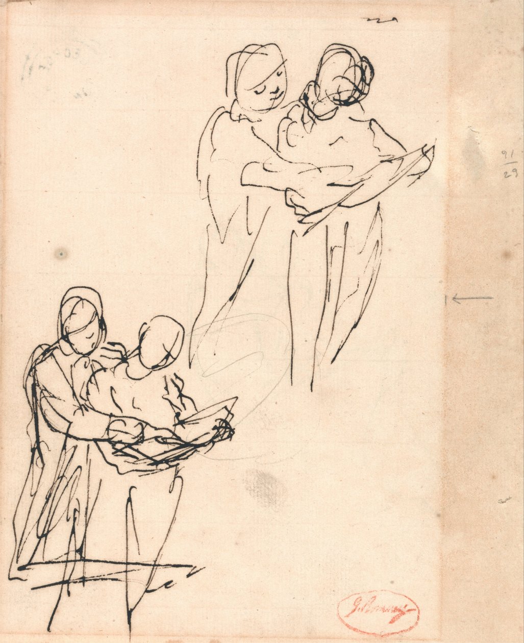 Couple examinant un livre - George Romney