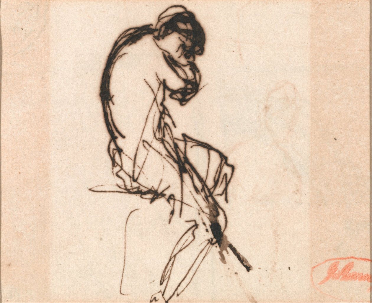 Femme assise, légèrement drapée - George Romney