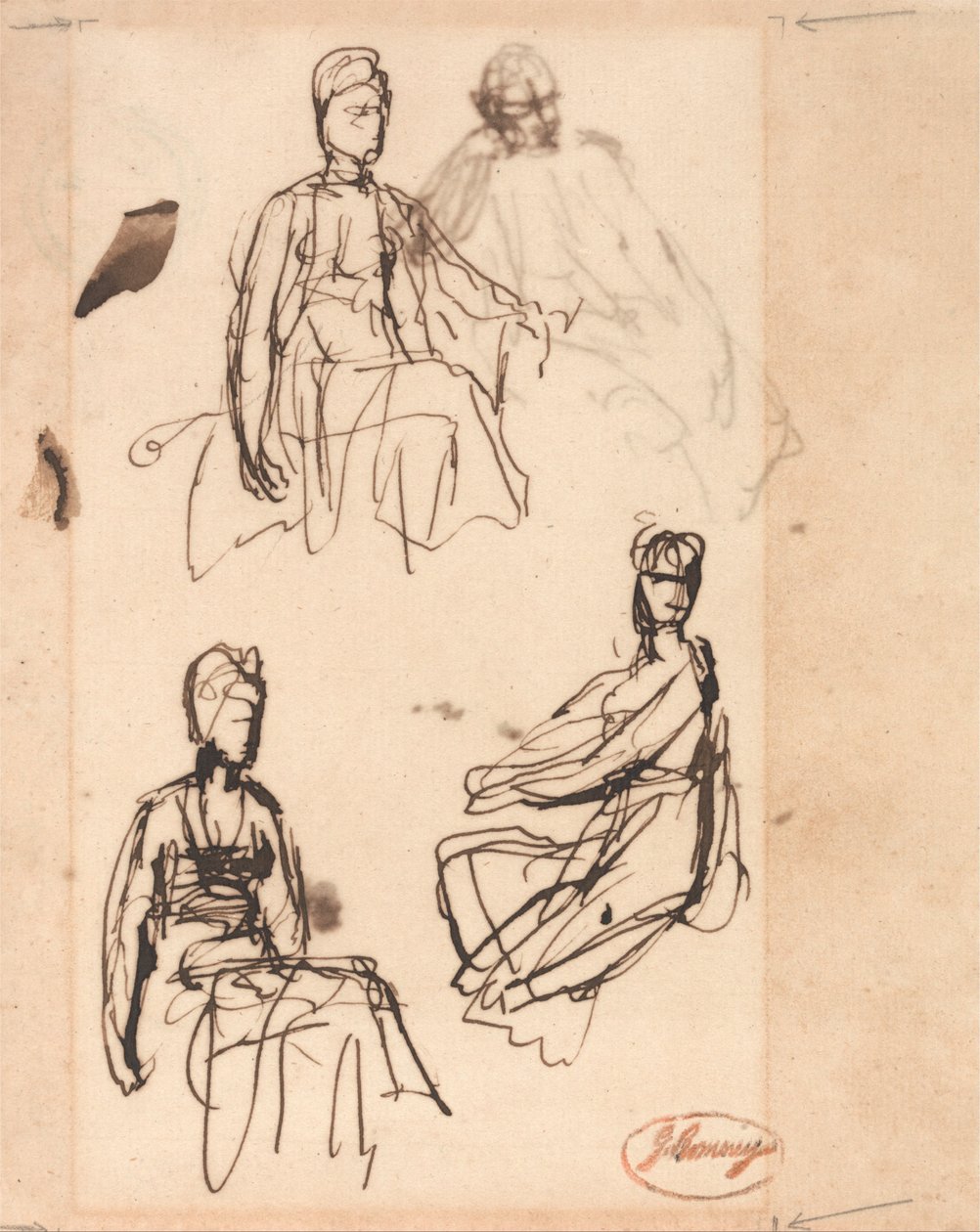 Femme assise : Trois études - George Romney