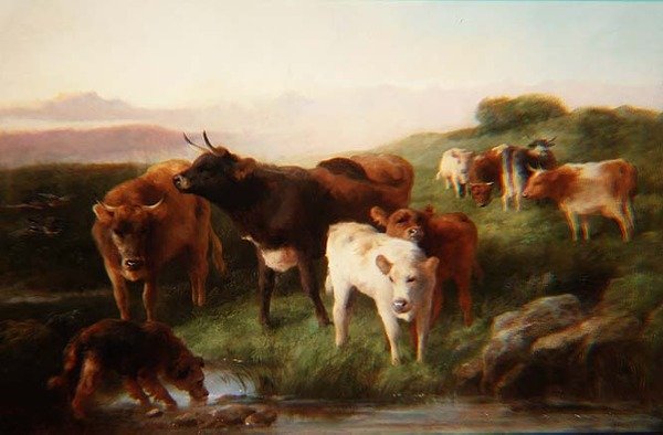 Bétail des Highlands en train de paître - George Wiliam Horlor