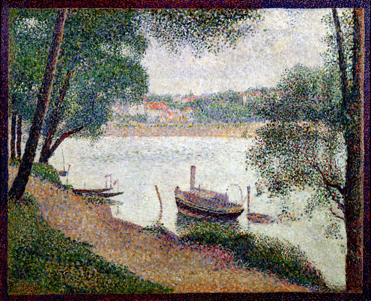 Paysage fluvial avec un bateau - Georges Seurat