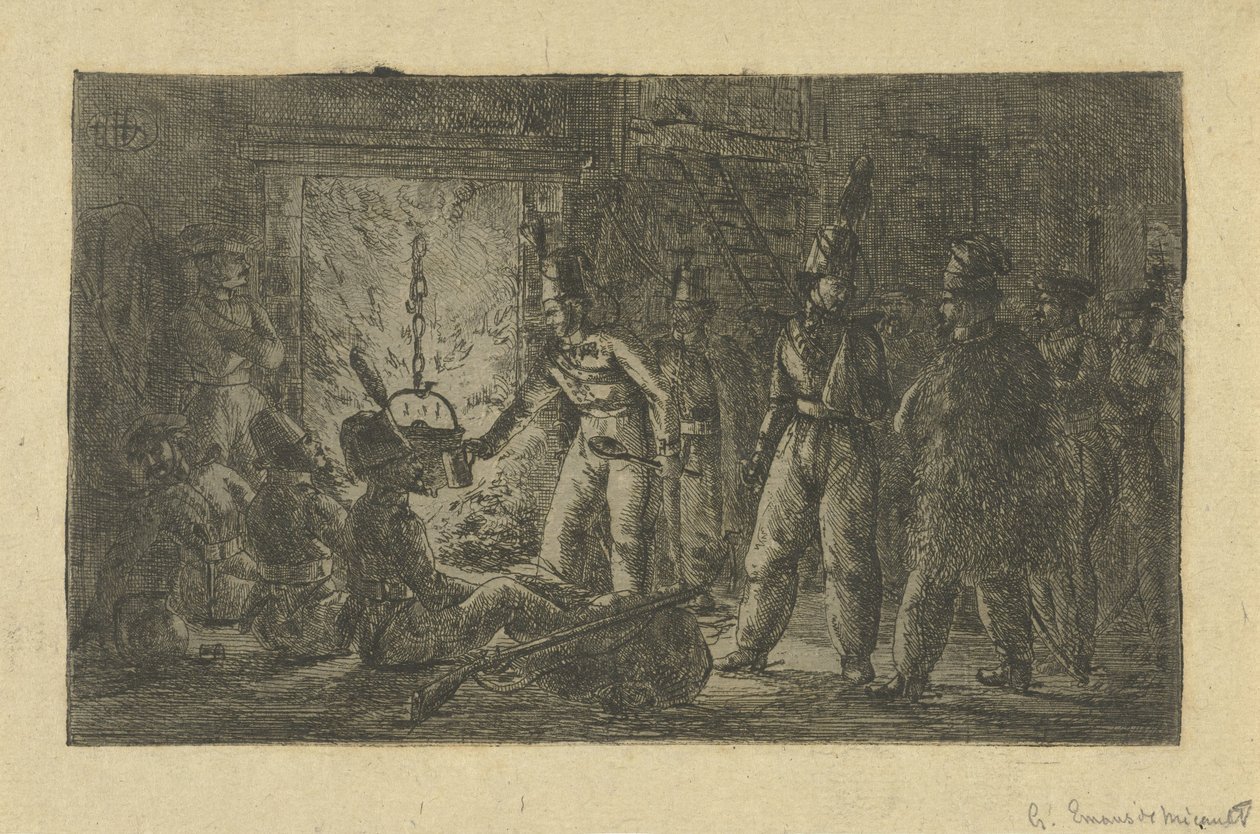 Soldats près du feu - Gerardus Emaus de Micault