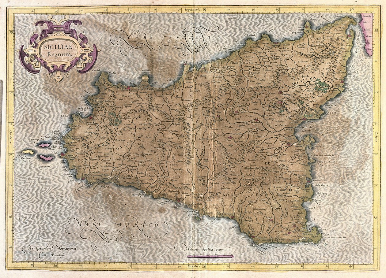 Sicile, Italie (gravure) - Gerardus Mercator