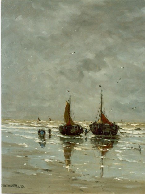 Bateaux et pêcheurs sur la plage - Gerhard Morgenstjerne Munthe