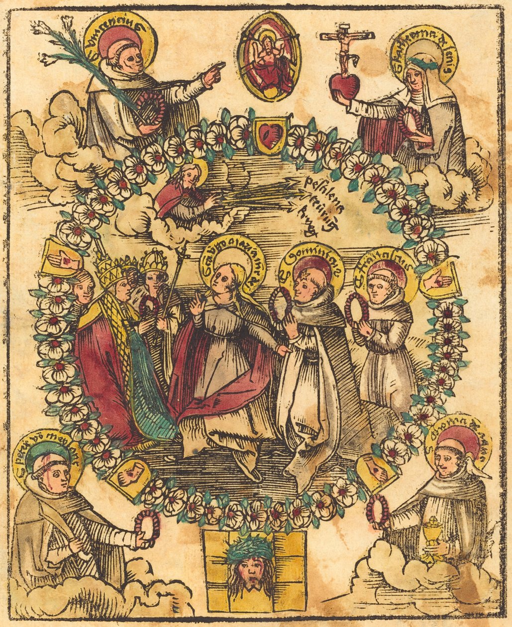 Madone dans un Rosaire avec des Saints - German 15th Century