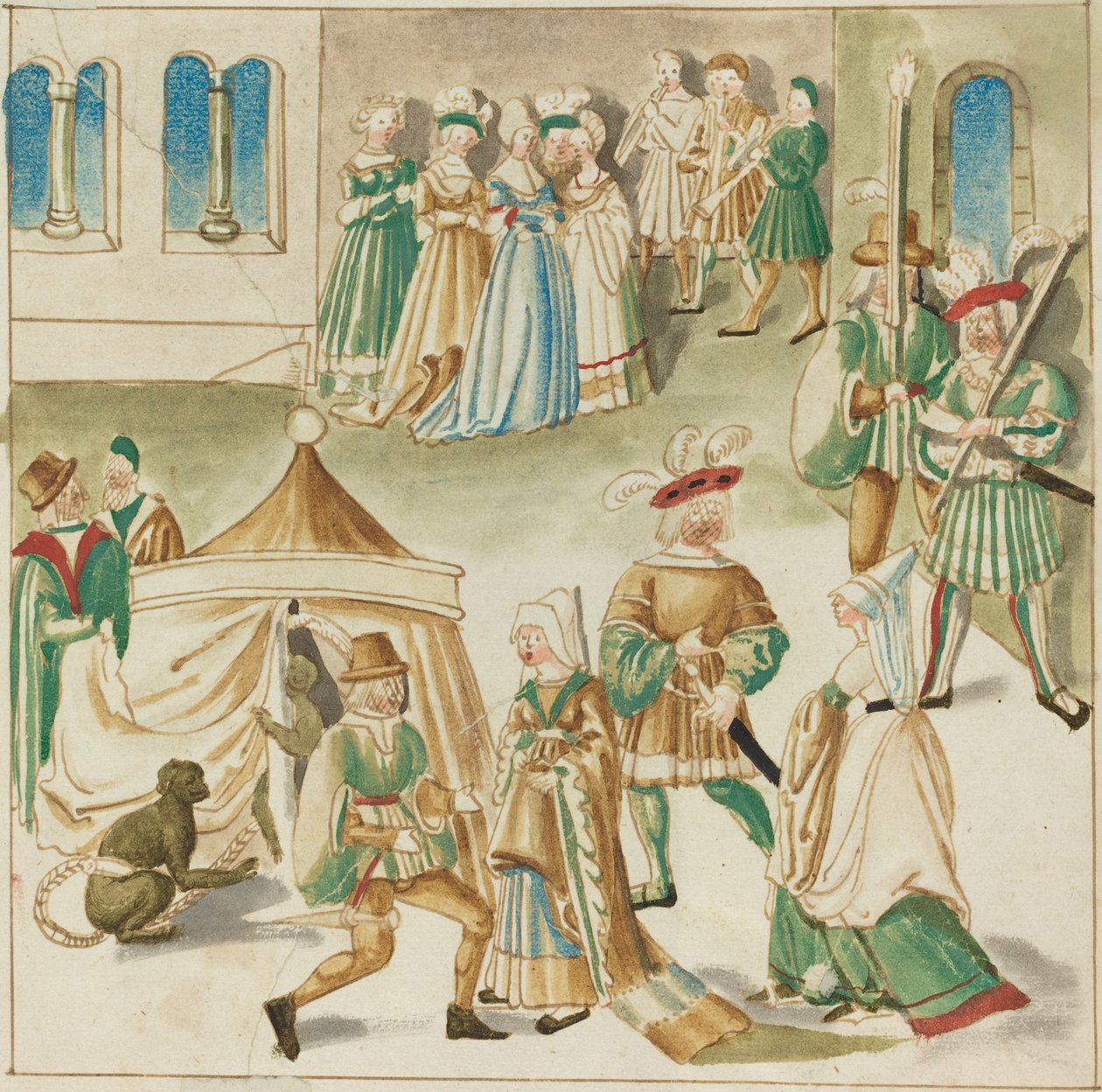 Divertissements de cour avec deux singes - German 16th Century