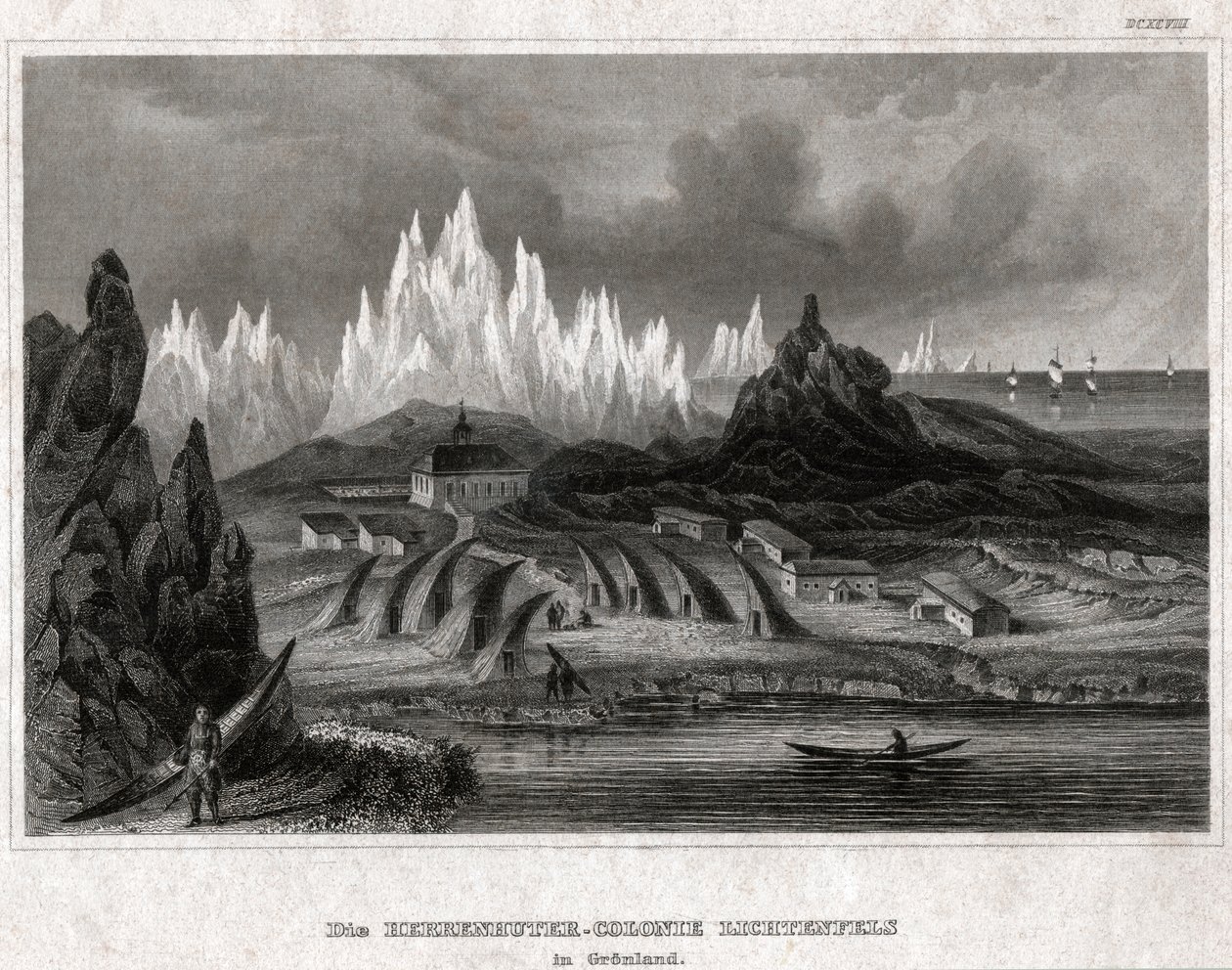 Akunnat, Groenland (gravure, vers 1850) - German School