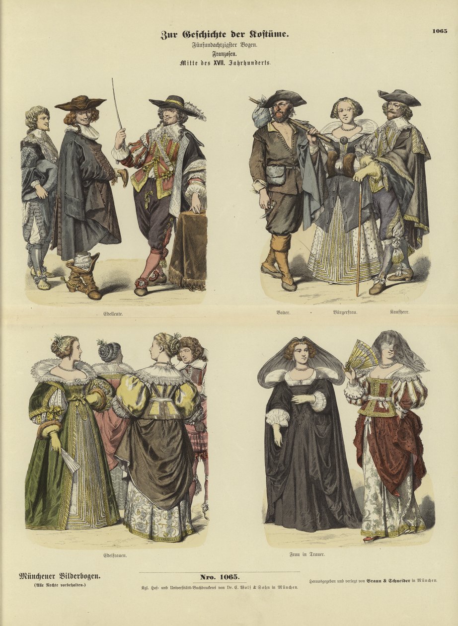 Costumes français, milieu 17ème siècle - German School