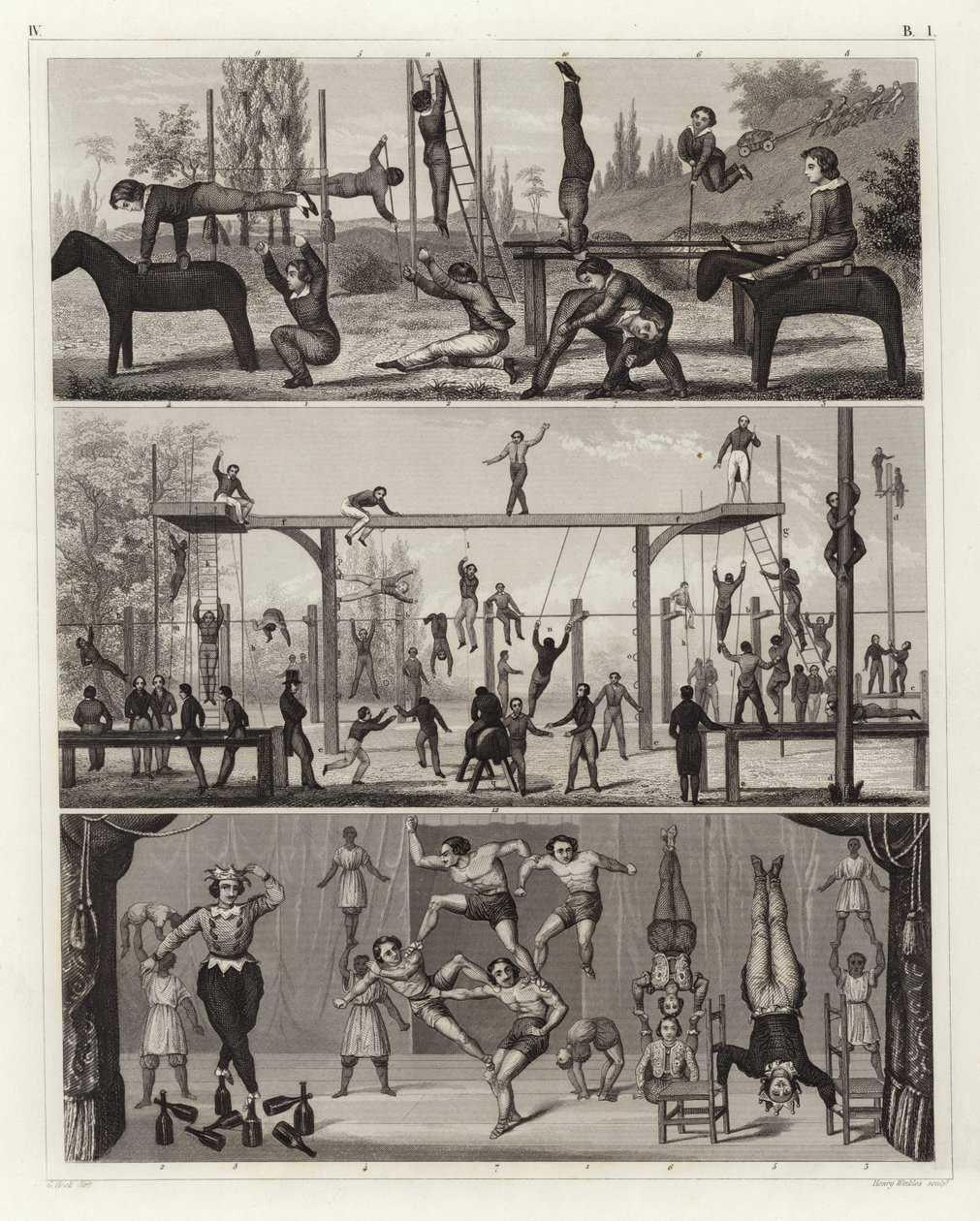 Gymnastique et acrobaties (gravure) - German School