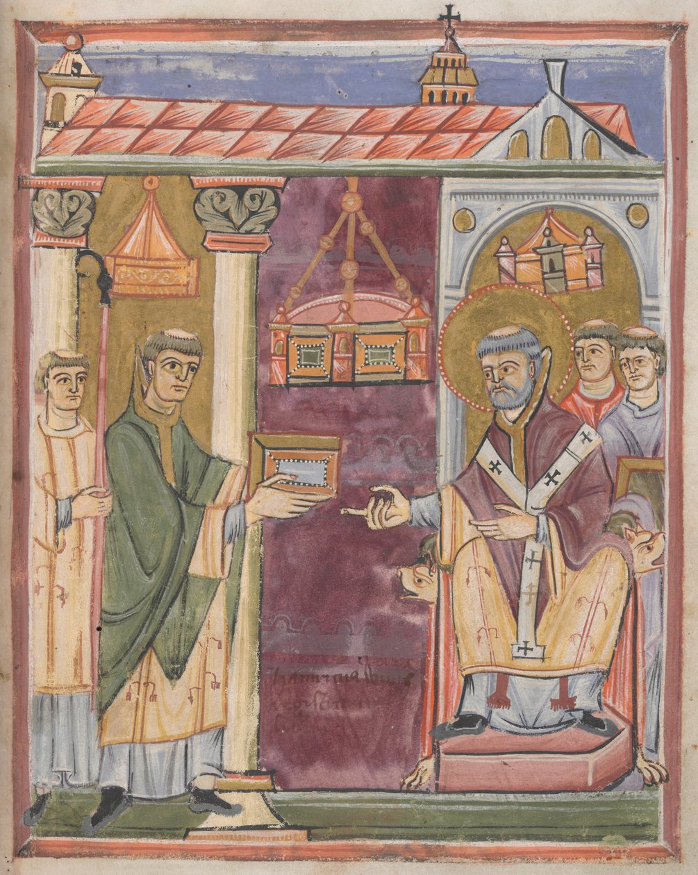 Prêtre présentant un livre [à Saint Augustin ?] - German School