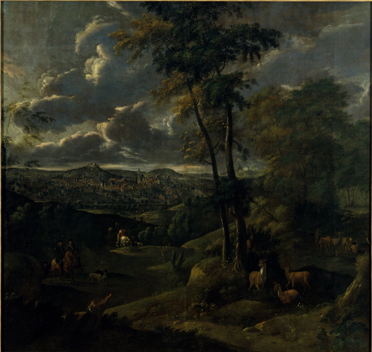 Cavalier dans un paysage avec une ville - German School