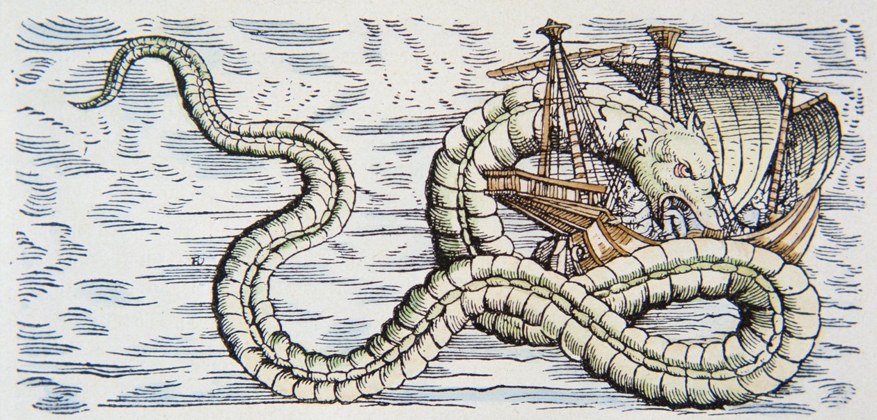 Serpent de mer attaquant un navire - German School