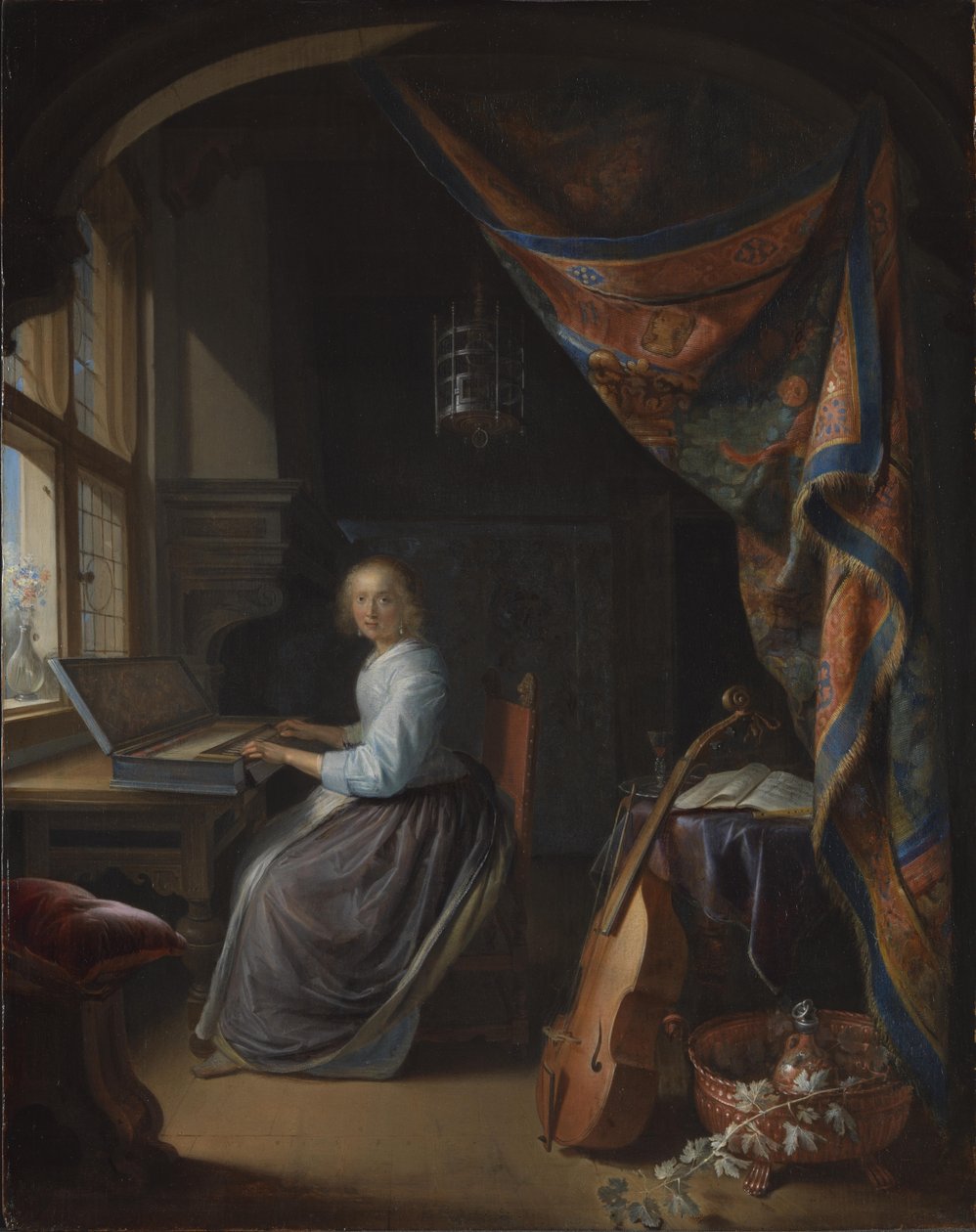 Une dame jouant du clavicorde. - Gerrit Dou