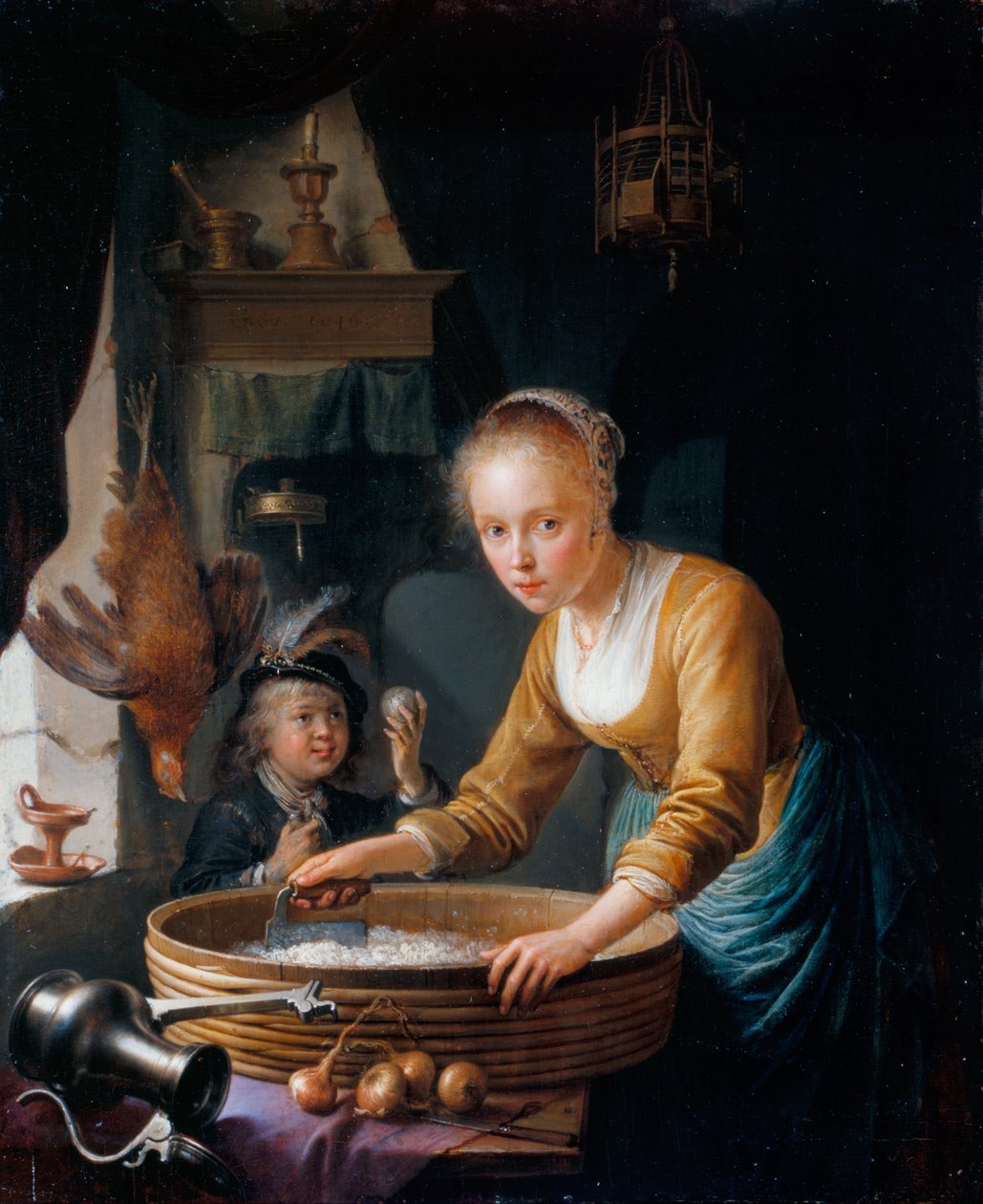 Fille coupant des oignons - Gerrit Dou