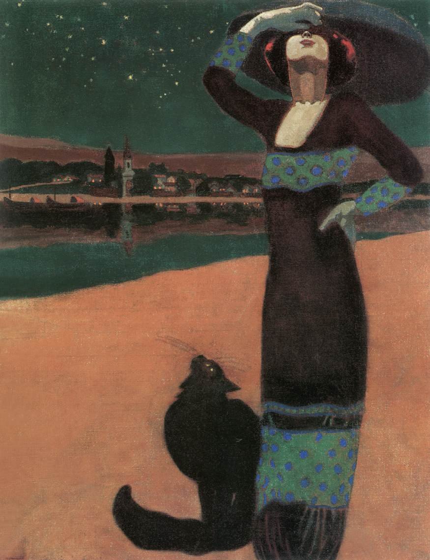 Femme mince avec un chat - Geza Farago