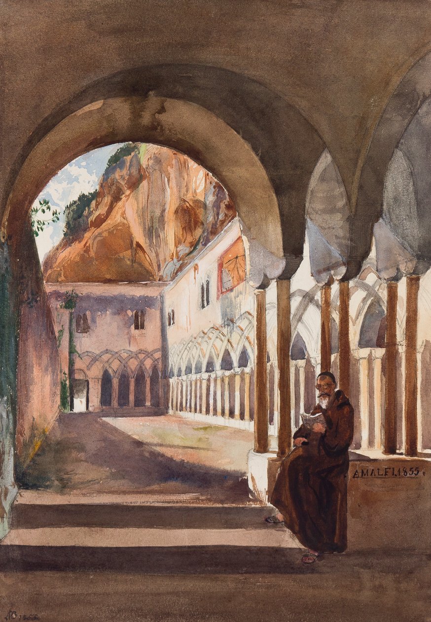 Cloîtres à Amalfi, avec ajouts du Prince Luigi Maria di Borbone (1838-1886), 1855 - Giacinto Gigante