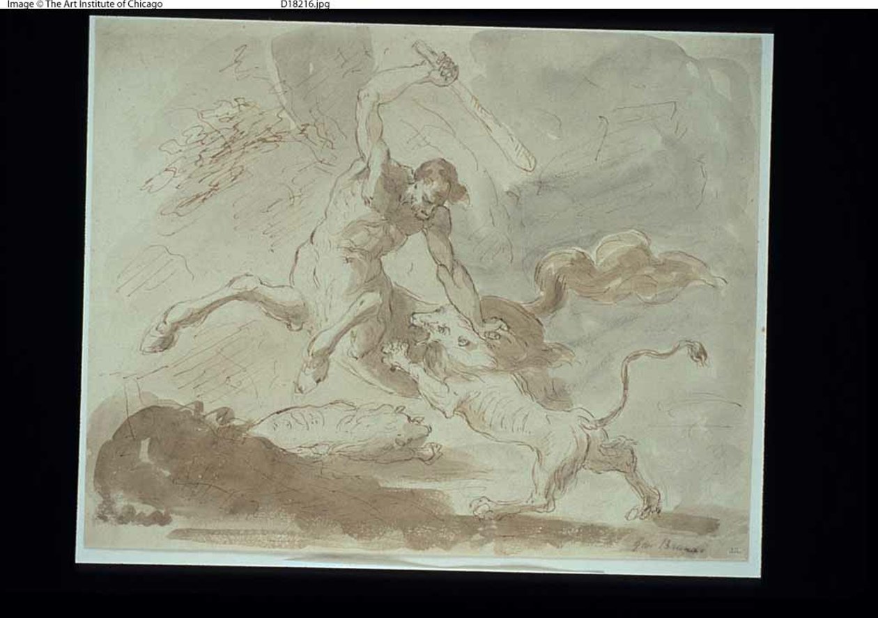 Centaure combattant avec lion - Giacinto Brandi