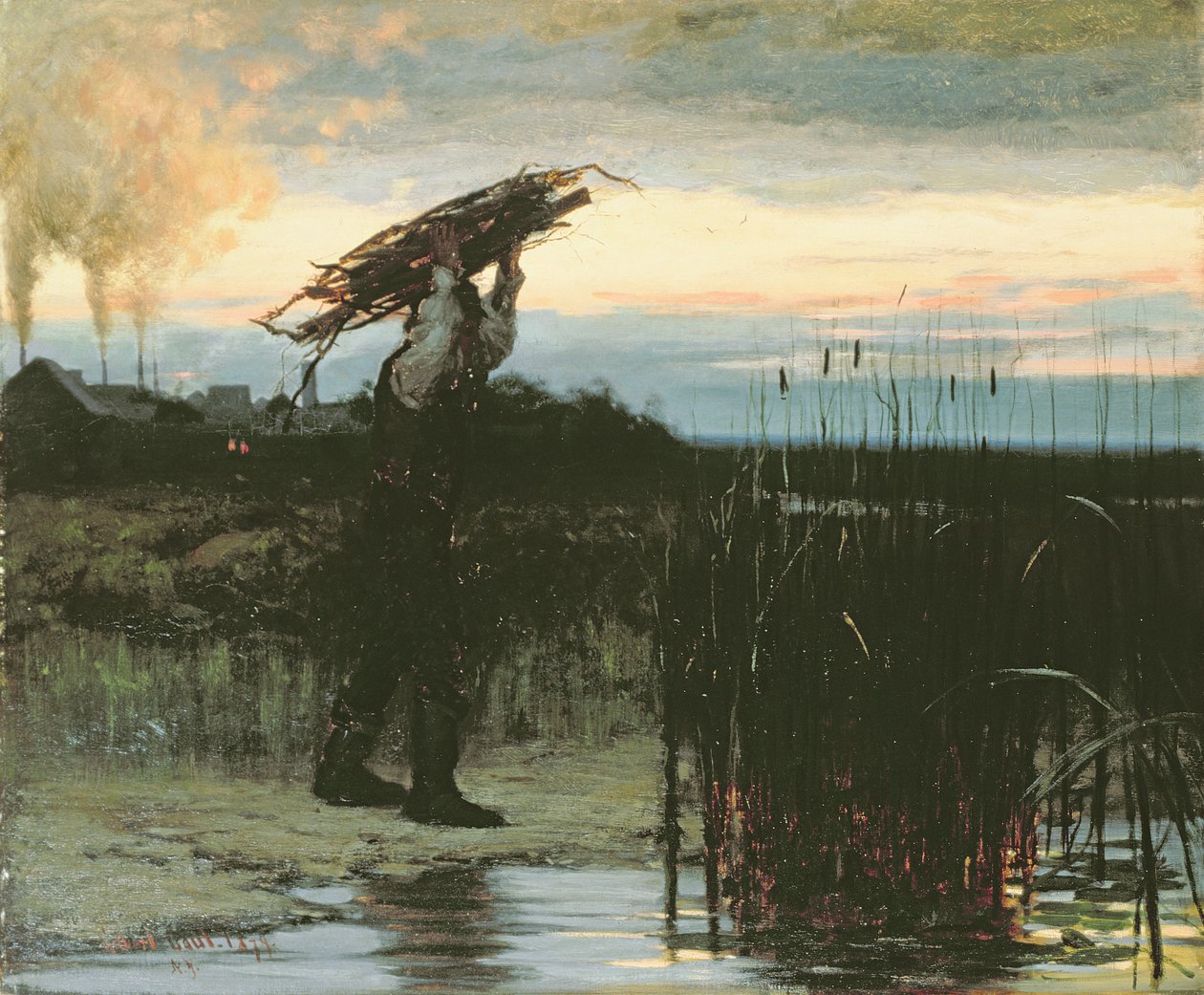 Homme portant des bâtons au crépuscule - Gilbert Gaul