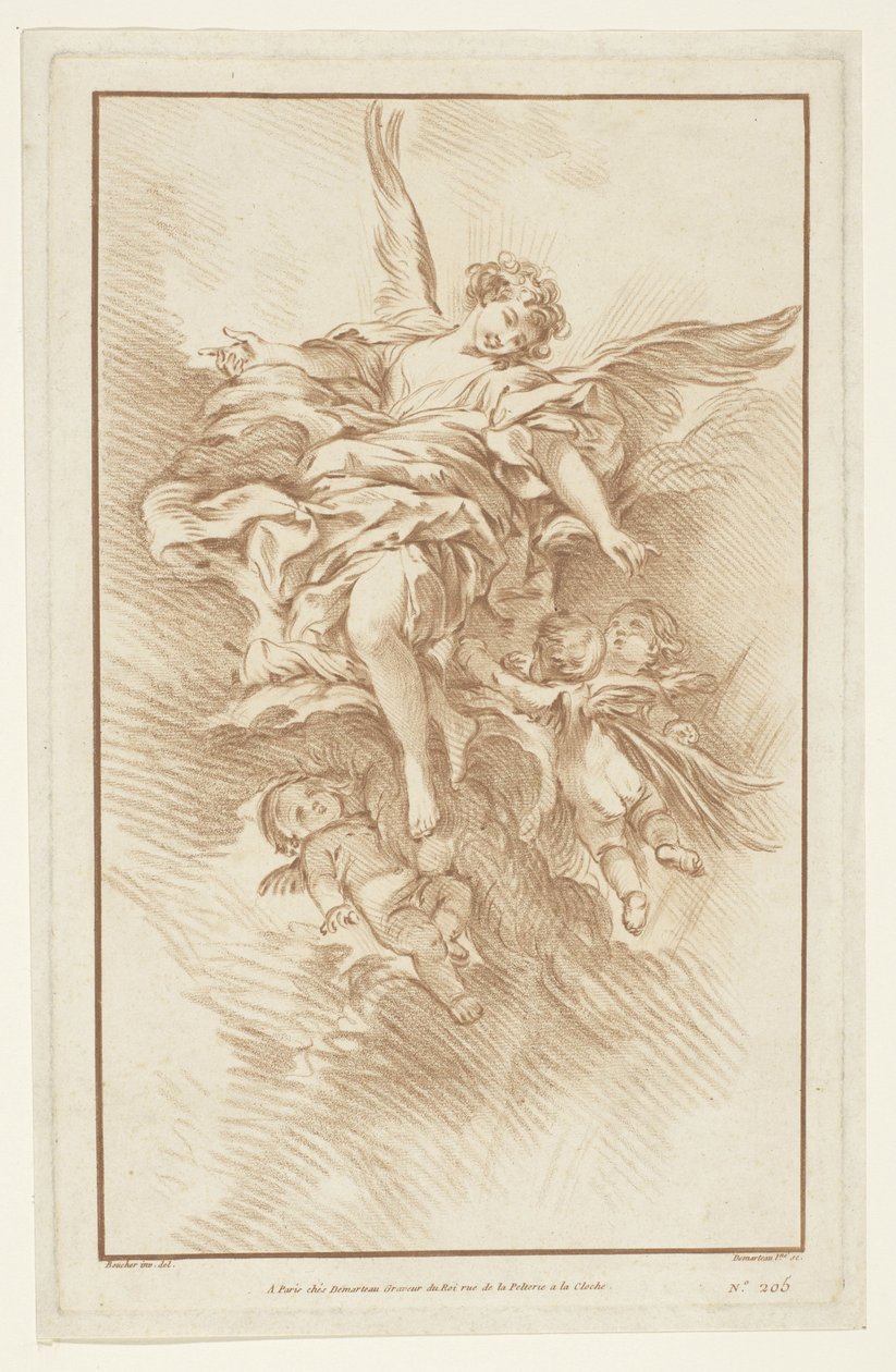 Ange avec trois putti dans les nuages - Gilles Demarteau