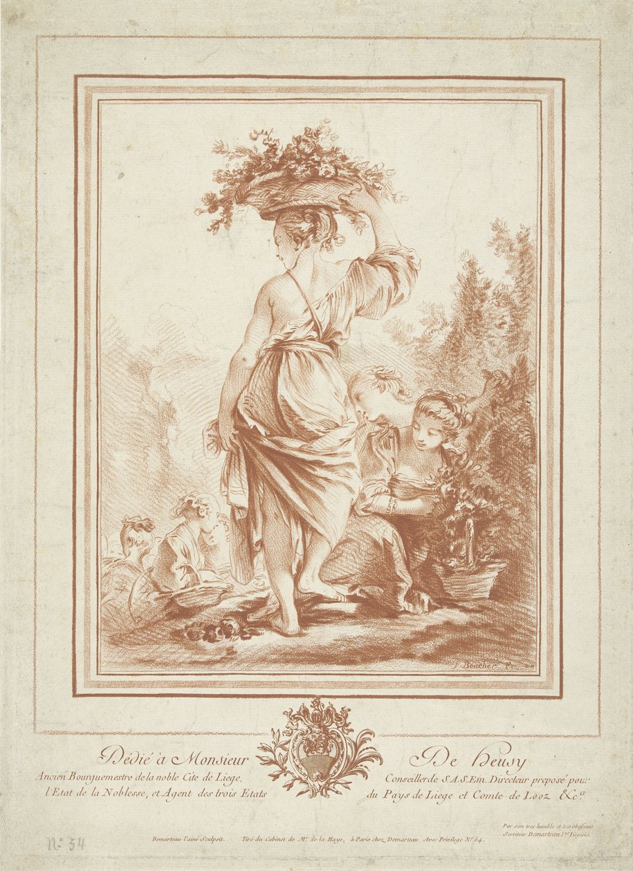 Femme avec panier de fleurs dans un jardin - Gilles Demarteau