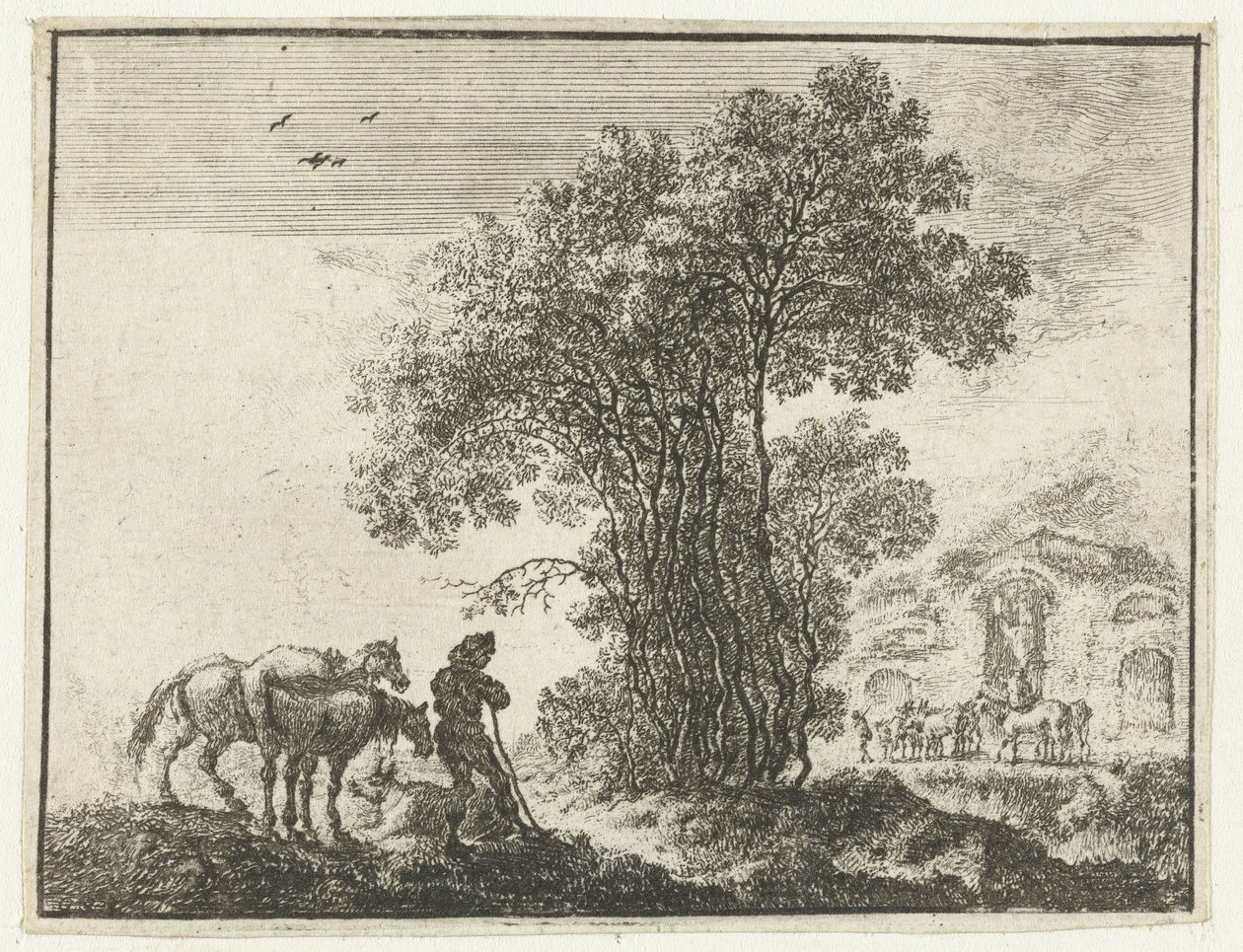 Paysage avec un paysan et deux chevaux - Gilles Neyts