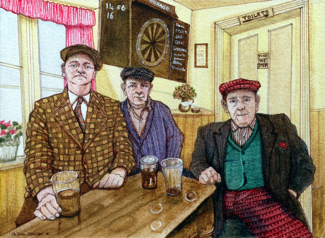 Trois hommes dans un pub, 1984 - Gillian Lawson
