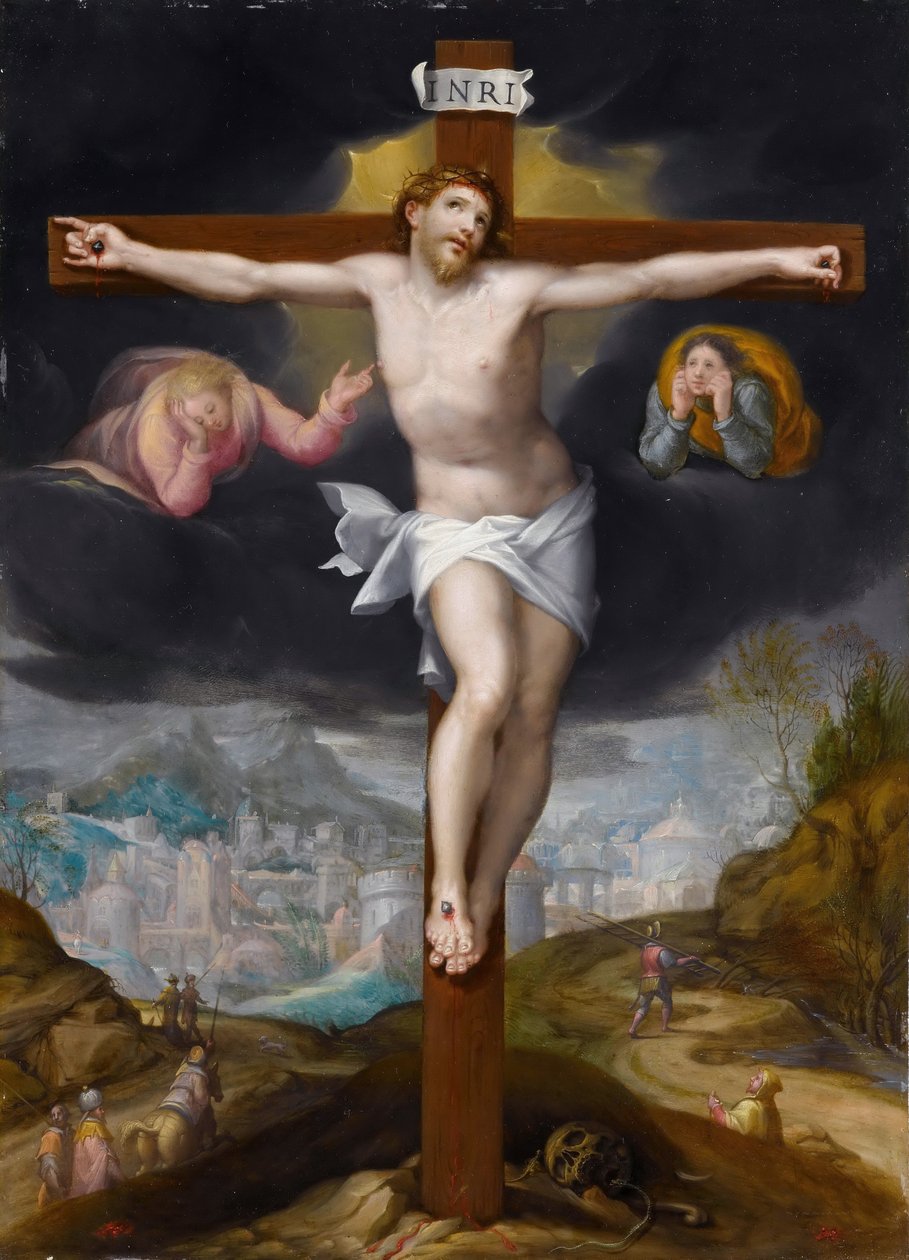 Le Christ en croix entre deux anges - Gillis Mostaert