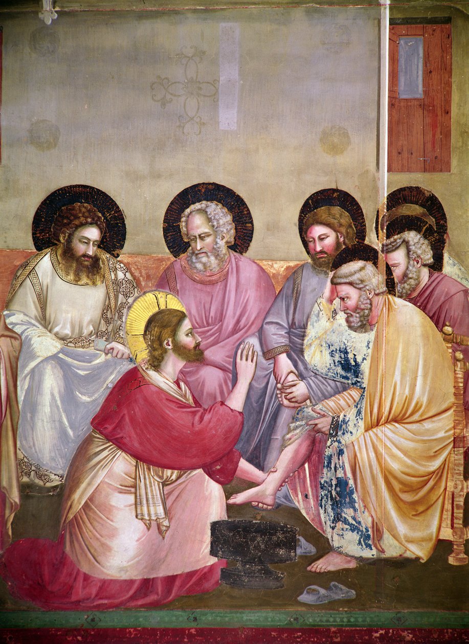 Le Christ lavant les pieds des disciples, détail du Christ et de six disciples, c.1303-05 - Giotto di Bondone