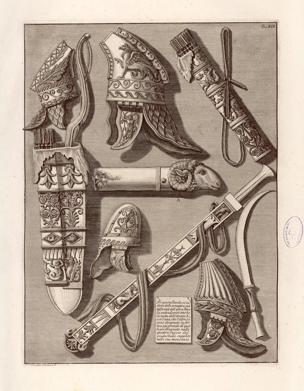 Dans cette table, on voit des armures - Giovanni Battista Piranesi