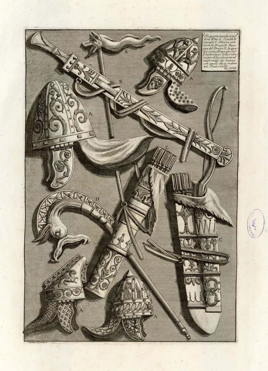 Dans cette table, on voit des casques - Giovanni Battista Piranesi