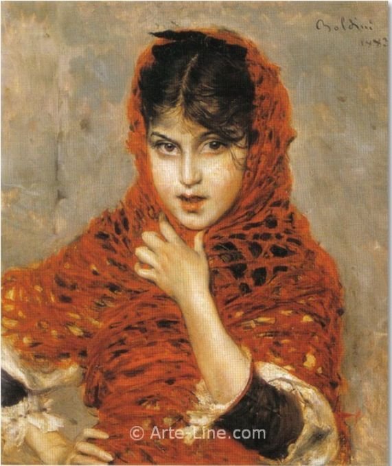 Fille au châle rouge - Giovanni Boldini