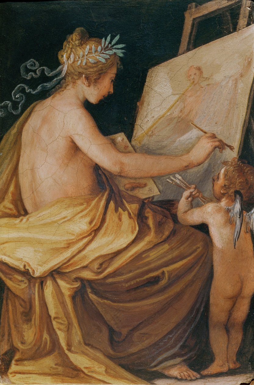 Peinture, assistée par un chérubin, représentant la Renommée - Giovanni Mannozzi