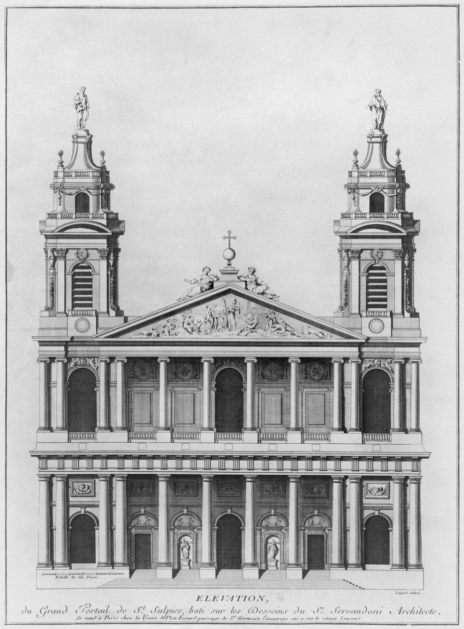 Église Saint-Sulpice, élévation de la façade, Paris, gravée par Loignel ou Laignel - Giovanni Niccolo Servandoni