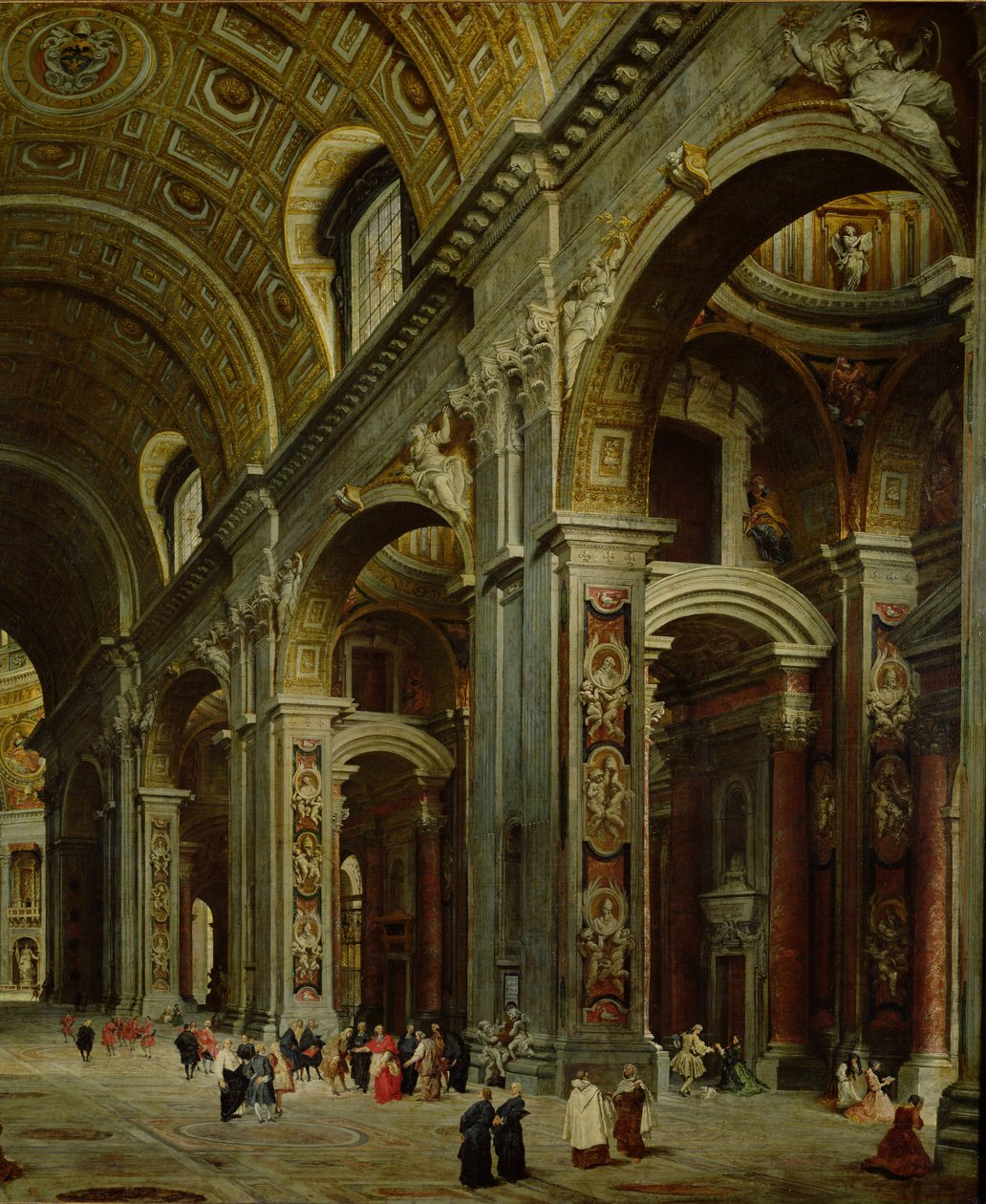 Le cardinal Melchior de Polignac visitant Saint-Pierre à Rome (détail) - Giovanni Paolo Pannini