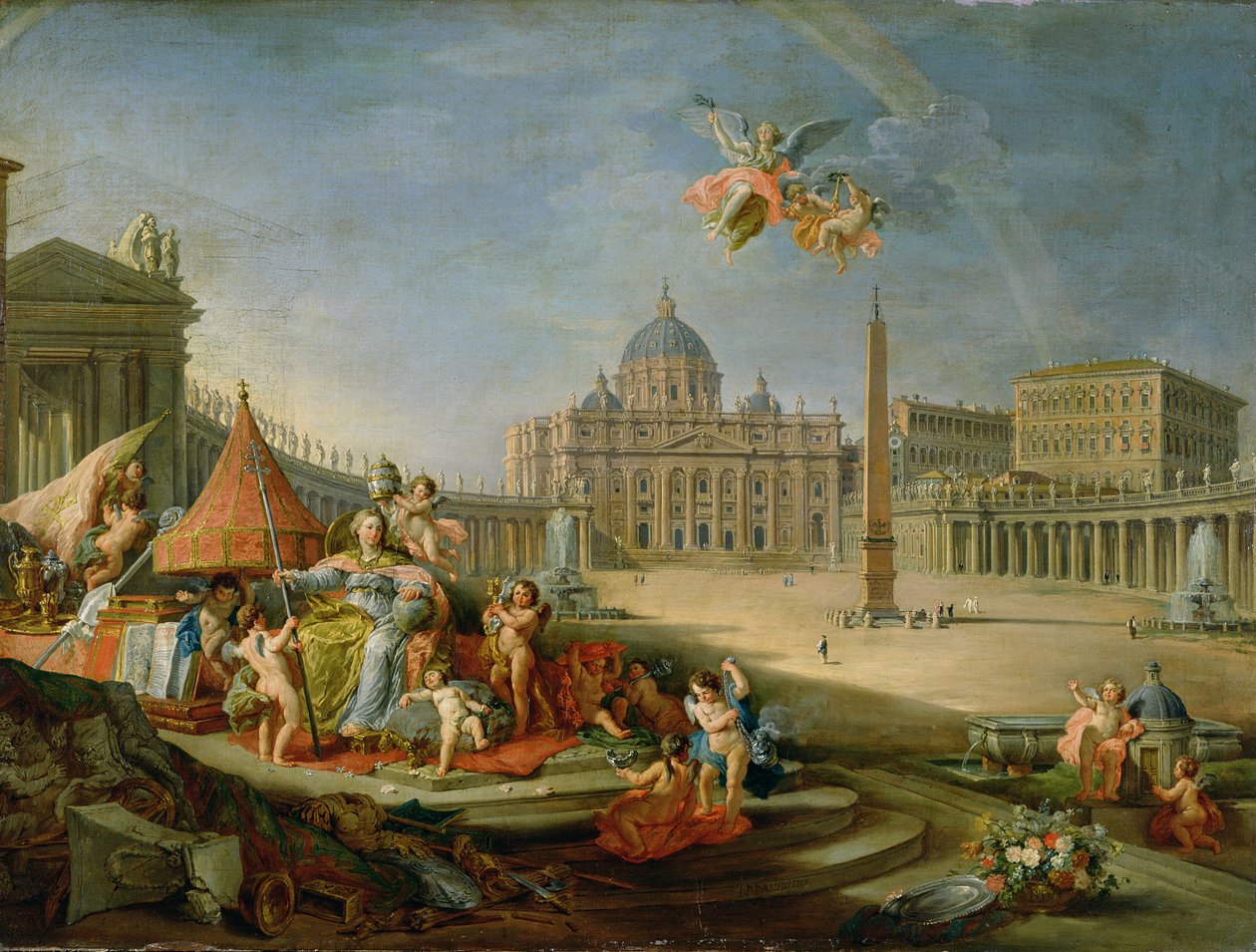 Piazza San Pietro, Rome avec une allégorie du triomphe de la papauté, 1757 - Giovanni Paolo Pannini