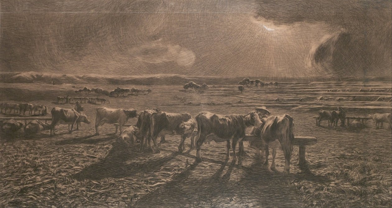 Soir (Pâturage, Alla stanga) - Giovanni Segantini