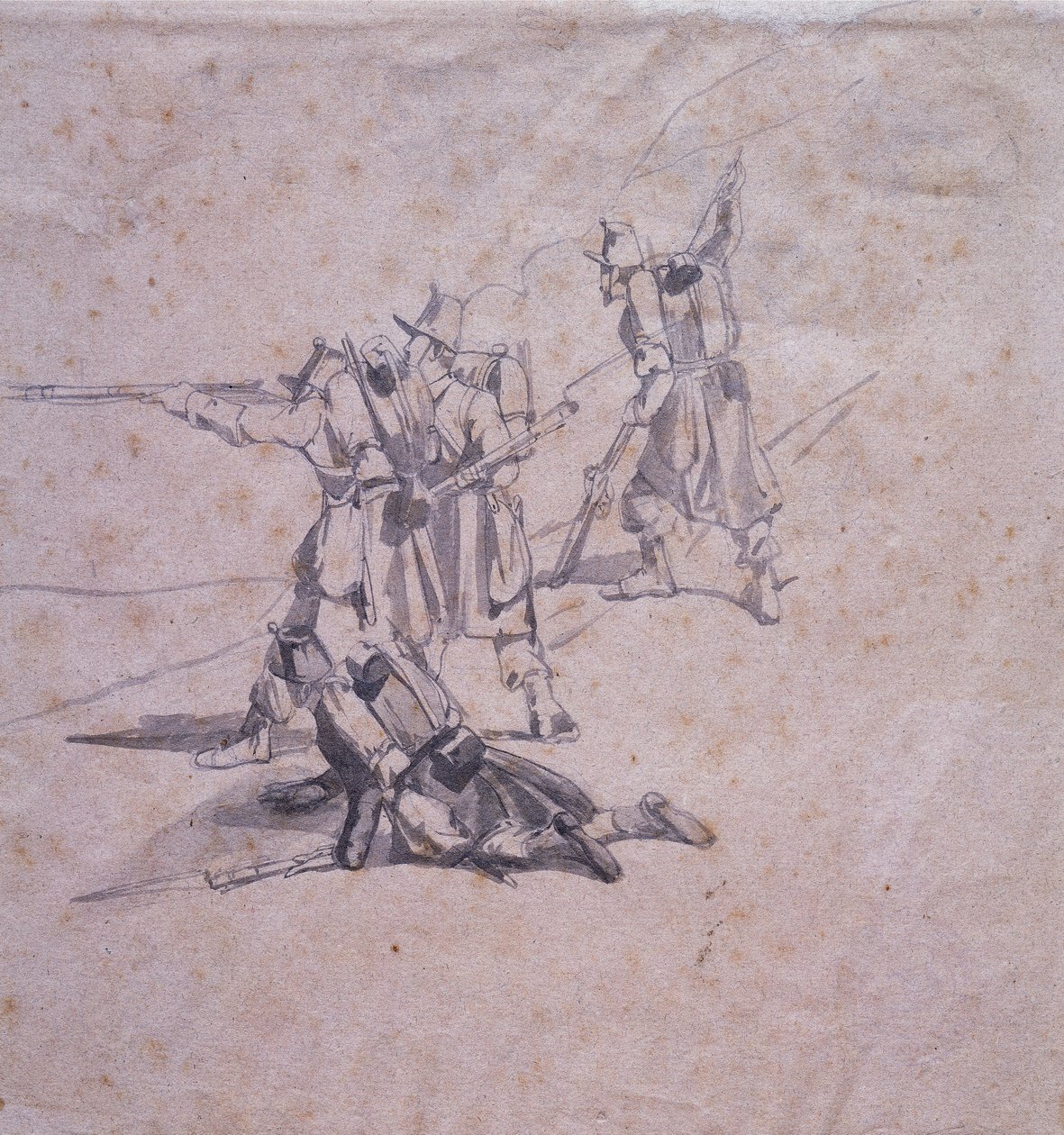Quatre soldats en action - Giovanni Fattori