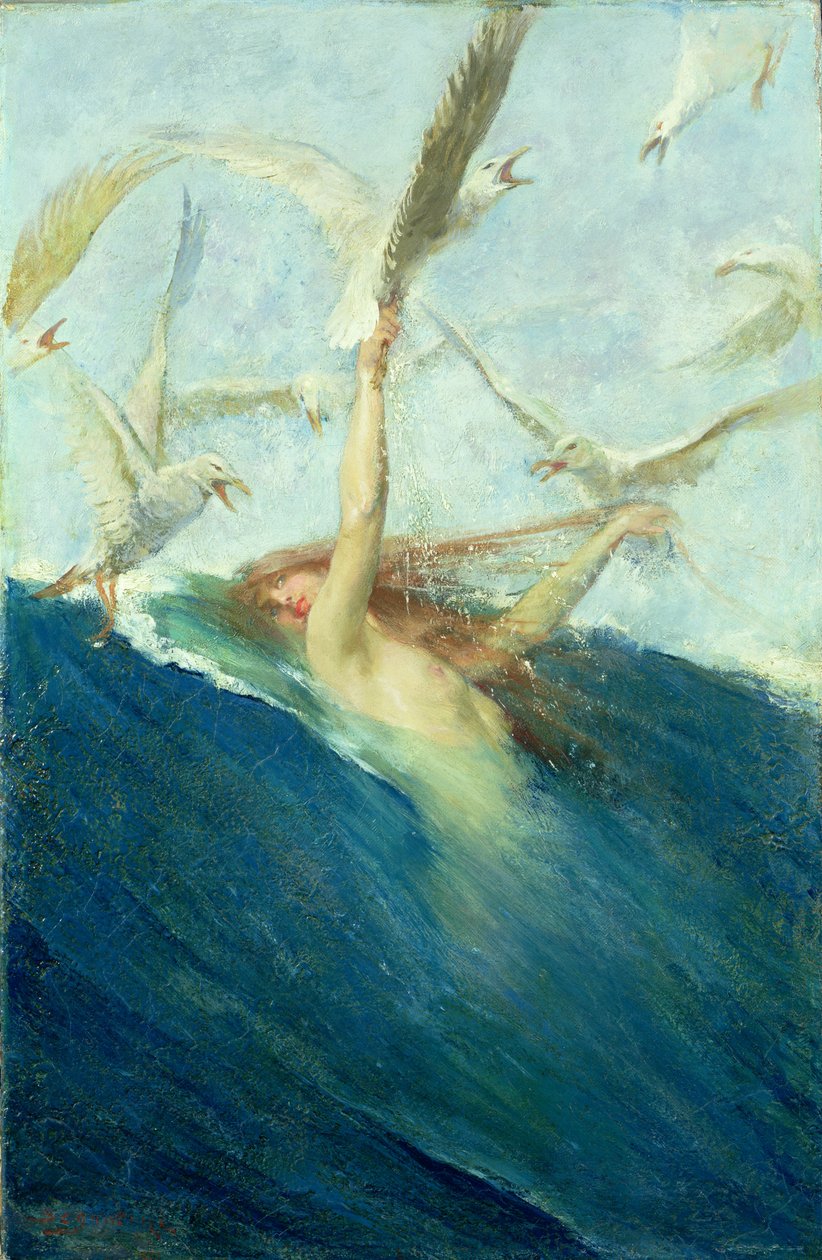Une sirène harcelée par des mouettes - Giovanni Segantini