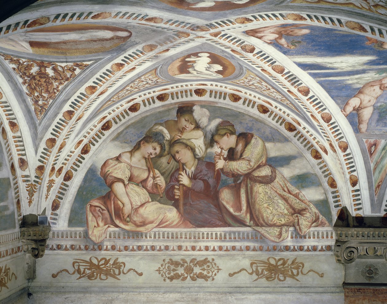 Chaton représentant un quatuor de joueurs de flûte à bec, 1532 - Girolamo Romanino