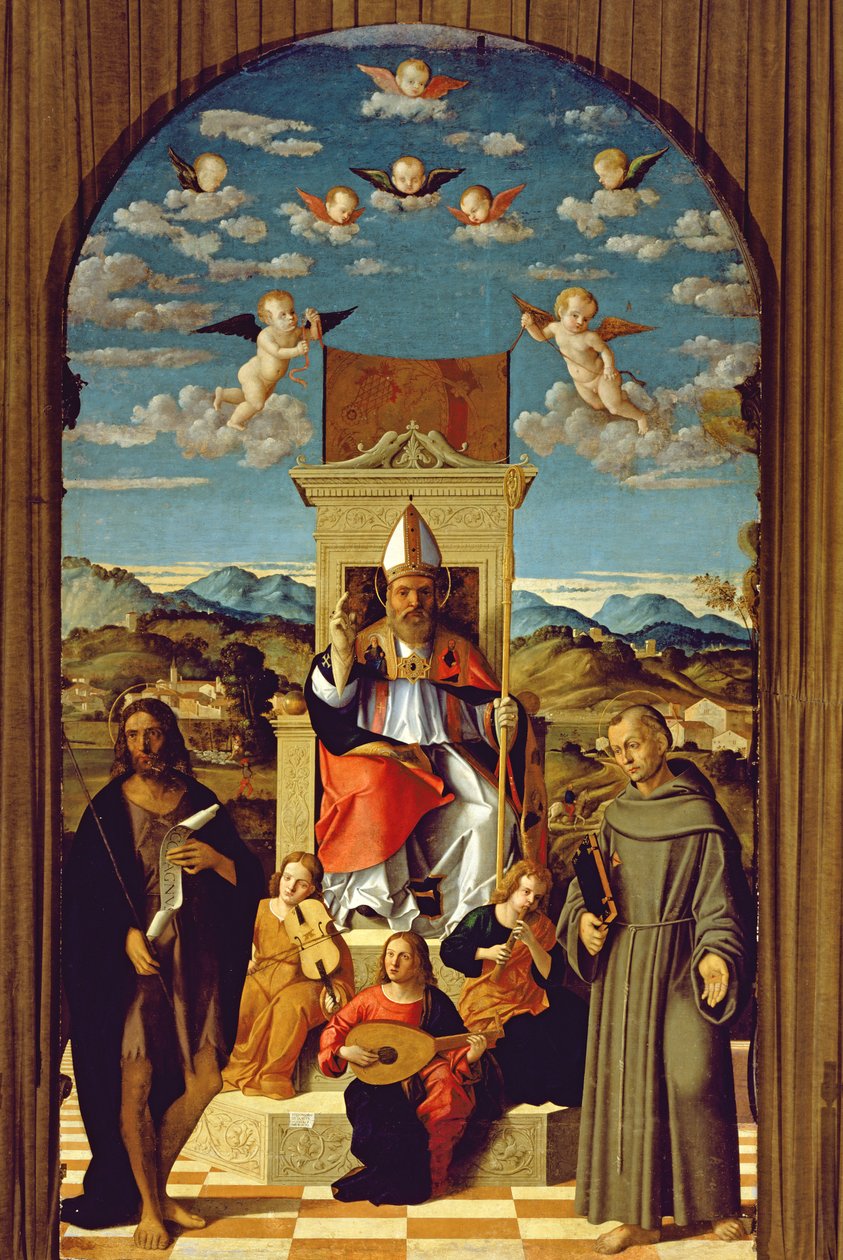 Saint Thomas Becket (1118-70) intronisé avec SS. François et Jean-Baptiste 1520 - Girolamo Da Santa Croce