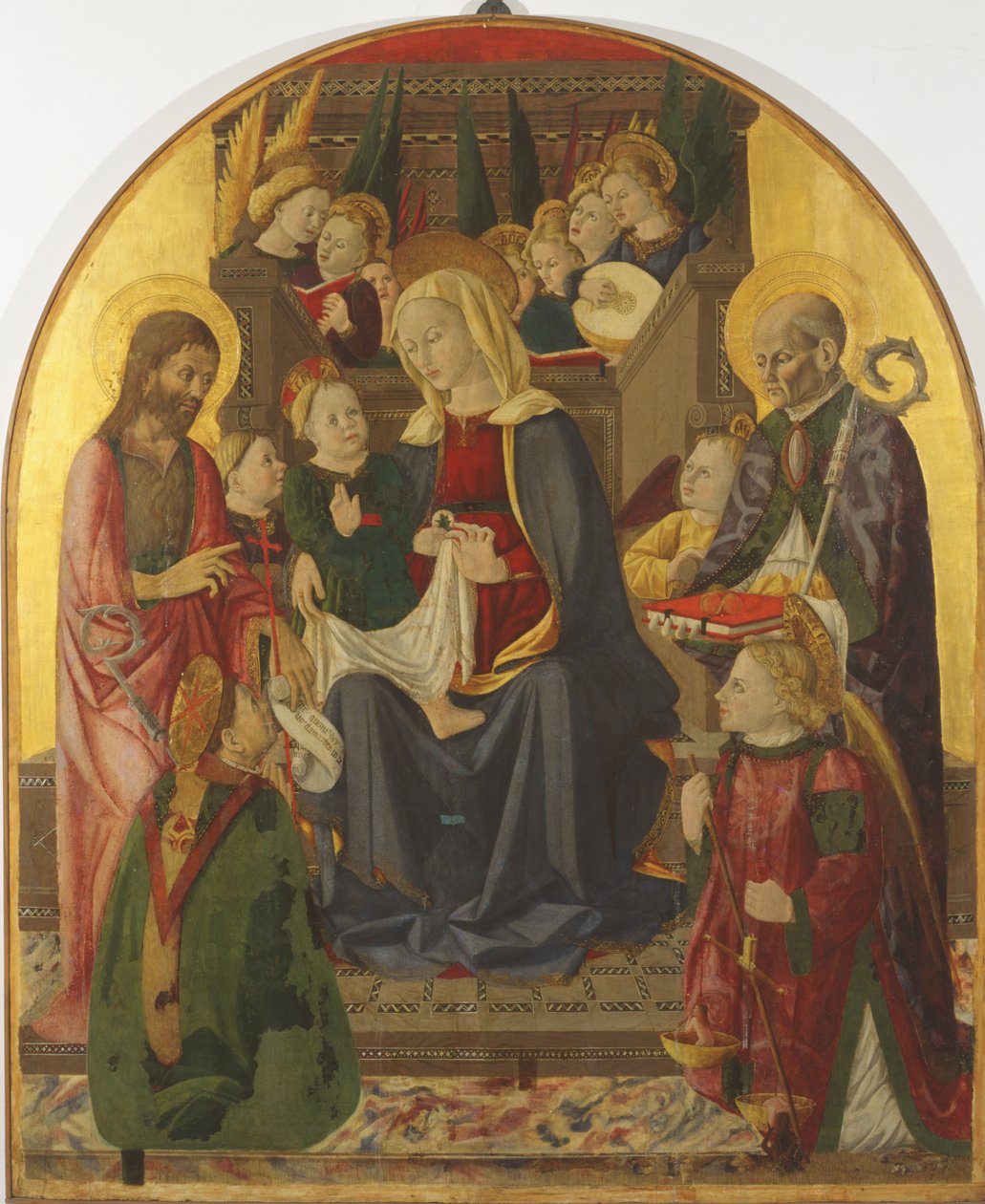 Madone et enfant en trône avec des anges et des saints, vers 1440 - Girolamo di Giovanni di Camerino