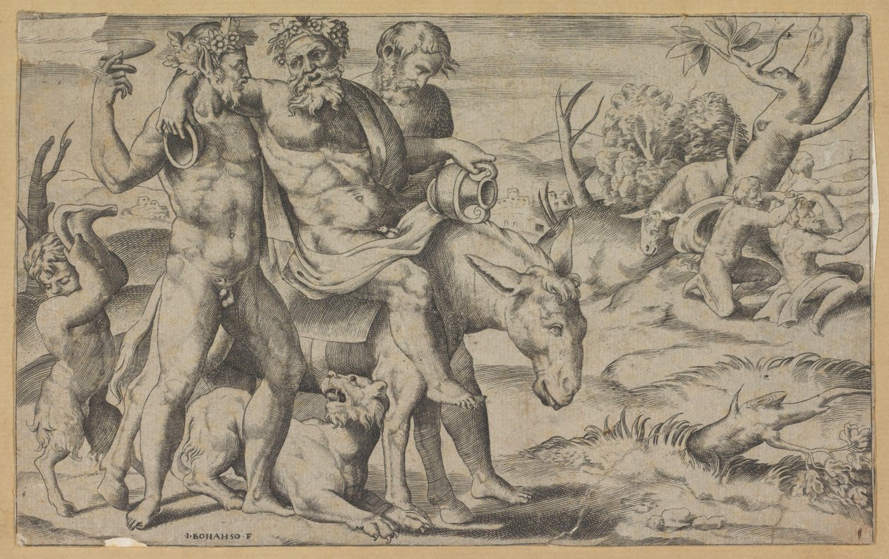 Silenus chevauchant un âne - Giulio Bonasone