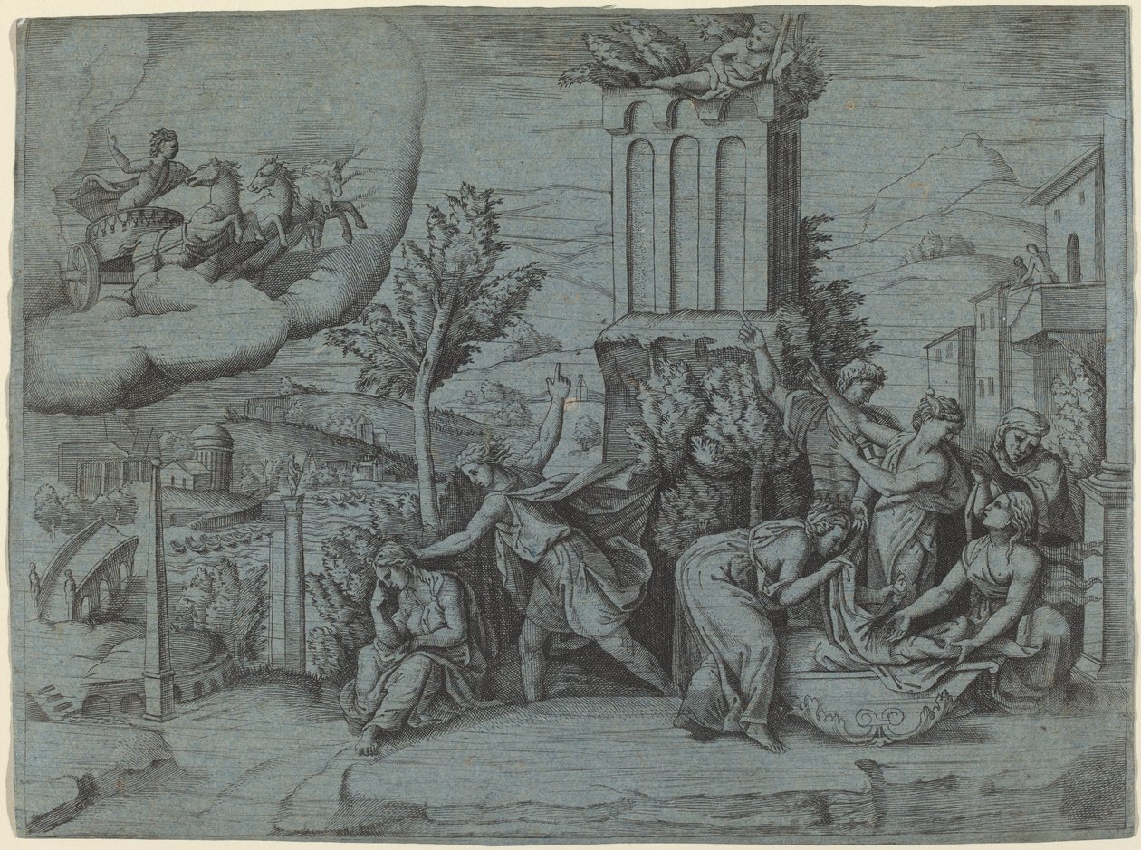 Jeune homme avertissant une femme affligée - Giulio Bonasone
