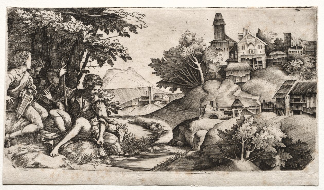 Bergers dans un paysage - Giulio Campagnola