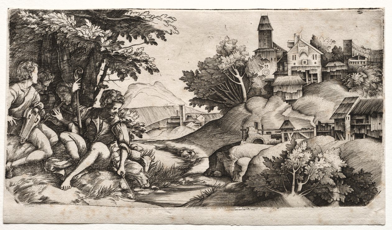 Bergers dans un paysage, vers 1517 - Giulio Campagnola