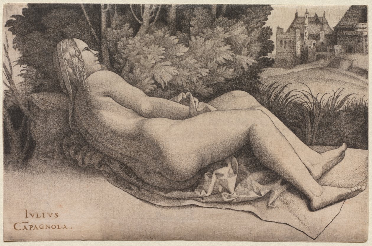 Vénus allongée dans un paysage - Giulio Campagnola